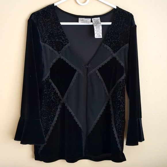 Large Kathie Lee Collection Velvet Black Lace Whimsigoth Whimsy Goth - Picture 1 of 14